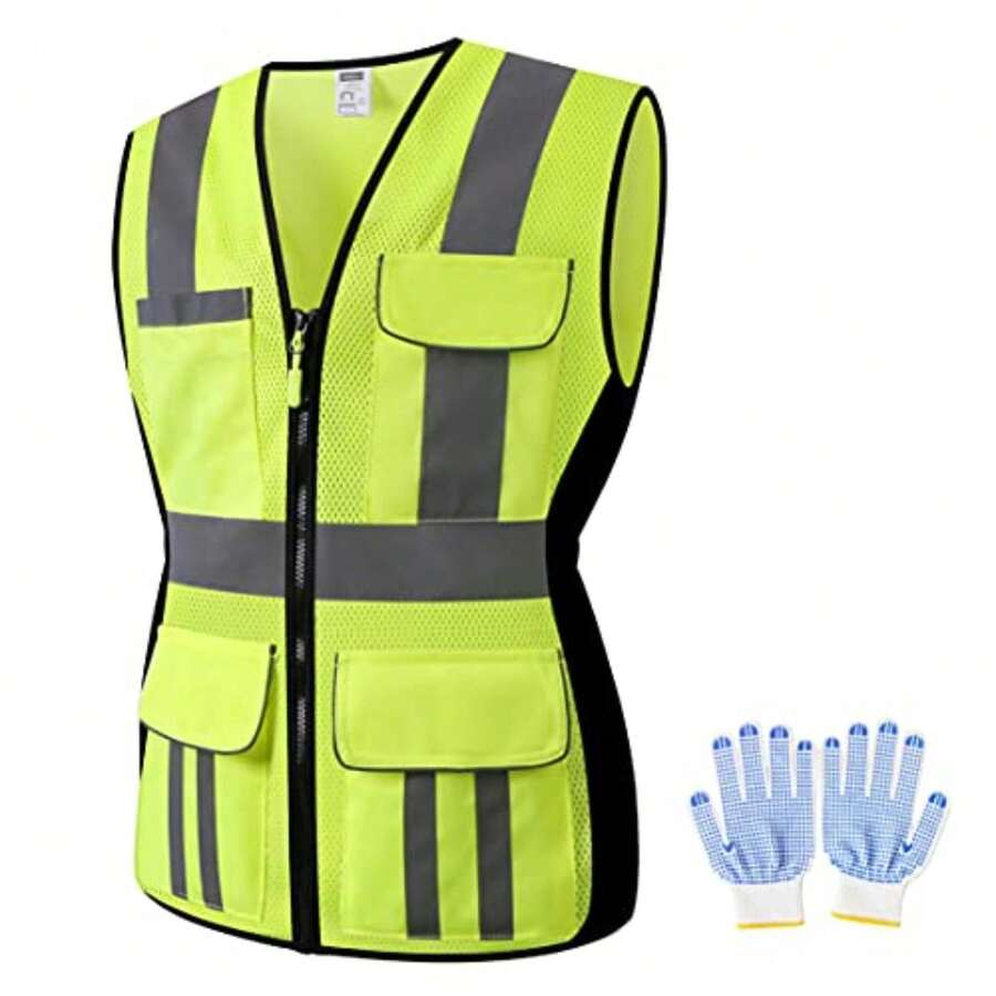 Women Safety Vest, Multi Pockets High Visibility Reflective Breathable Mesh Work Vest For Lady, Durable Zipper - Yellow - View 1