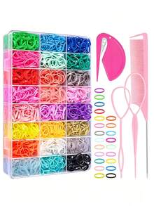 24 Colors High Elasticity Hair Band 4-Piece Set With Styling Tool Storage Box, Colorful Casual Hair Accessories Pink Tone, Back To School Campus Supplies And Autumn Daily Hair Styling Accessories - Multicolor - View 1