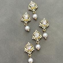 5pcs Vintage Luxury Rhinestone & Pearl Alloy Nail Art Charms, Metal Nail Decoration Accessories, DIY Wearable Nail Decor, Exquisite Nail Making Materials, Suitable For DIY Nail Design And Daily Wear - Multicolor - View 9