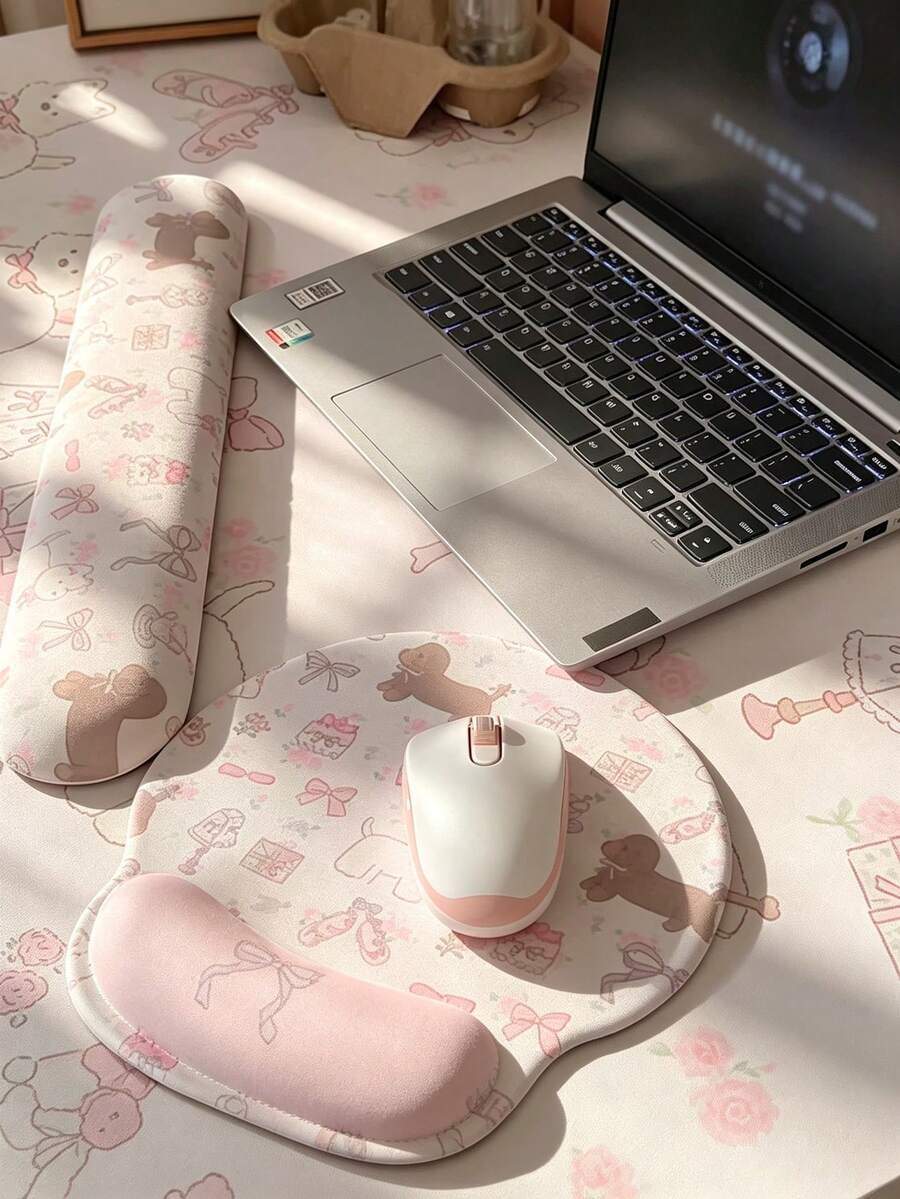 Fashion Heart-Shaped Bow Mouse Pad With Wrist Rest, Cute Ergonomic Wrist Support, Suitable For Girls, Applicable To Office Desk, Laptop And Keyboard, Perfect For Desktop, Office Or Room Decor, Laptop Mouse Keyboard > Bluetooth Office Desk Area, Computer Peripherals Computer Accessories, Hour Gaming Keyboard Setup - View 1