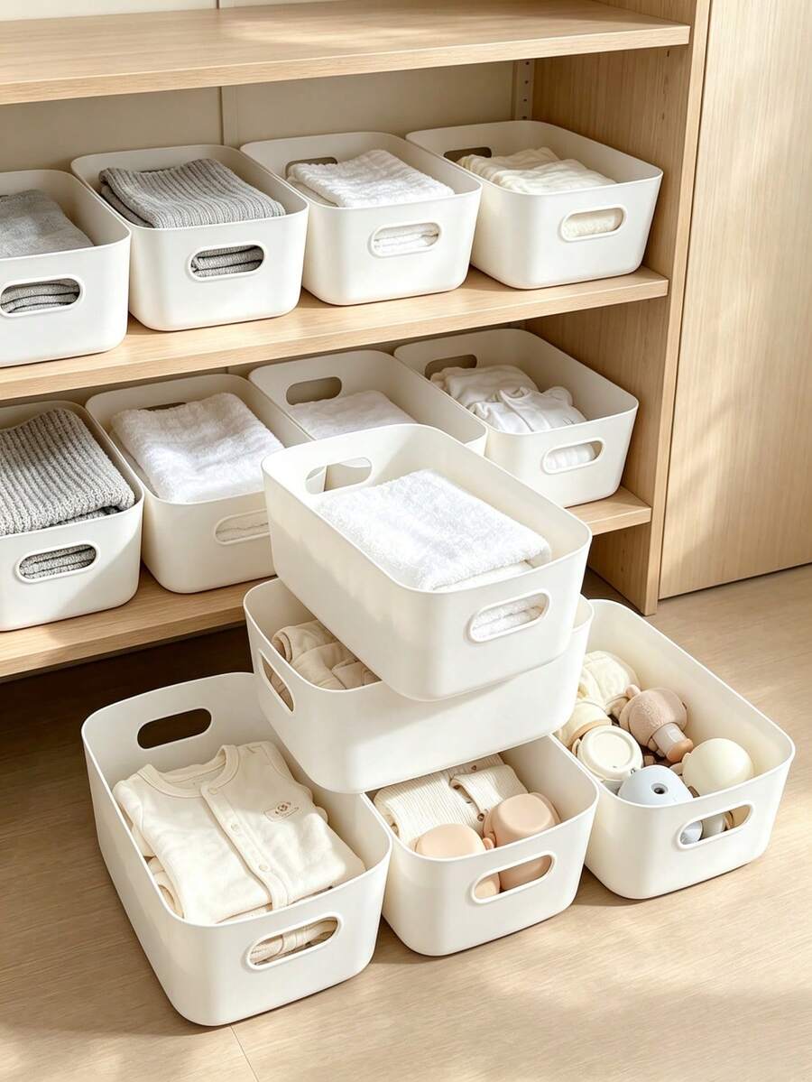 5pcs Stackable Plastic Storage Boxes, Desktop Organizer, Cosmetic Storage, Kitchen Storage, Suitable For Kitchen, Bathroom, Dorm, Home Organization, 5/10pcs