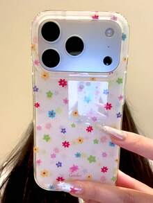 Casing Ponsel Pelindung Dua Lapis Motif Bunga Berwarna-warni dan Berkilau, Kompatibel dengan Apple 17 Pro Max, 16, 15 Pro, 14 Pro, Perlindungan Penuh, Gaya Wanita - Putih - View 2
