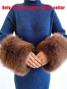 Faux Fur Collar Cuffs Set Winter Fluffy Shawl, 3 Options: Collar+Cuffs / Single Collar / Cuffs Only - Multicolor - View 14