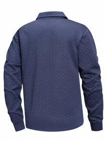 Navy Blue Long Sleeve Polo Shirt With Pocket Design, Suitable For Business And Casual Wear - Blue - View 5