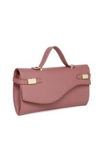 Litchi Texture Leather Handbag, Fashionable Minimalist Design, Simple Solid Color Small Square Bag, Versatile Small Bag, Multi-Purpose Shoulder Crossbody Bag - Pink - View 6
