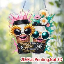 2D Diamond Painting Kit, Cartoon Coffee Design, Acrylic Canvas, Unique Crystal Diamonds, Perfect For Beginners, Home Decor - A - View 1