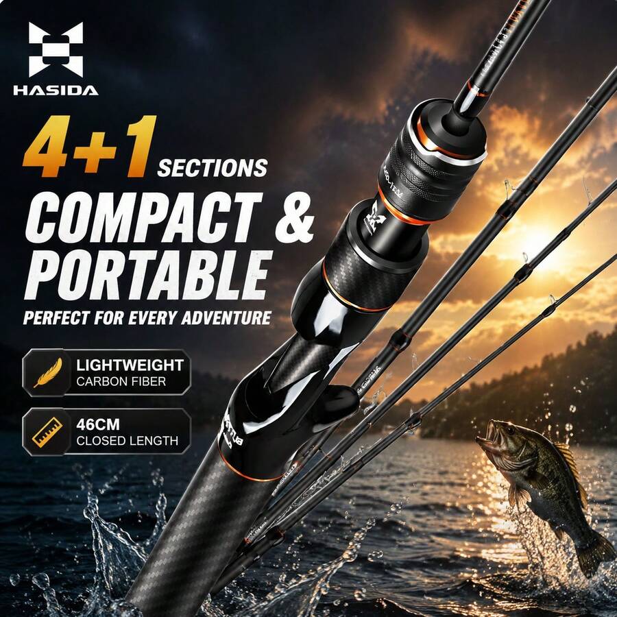 HASIDA Butterfly Travel Fishing Rod, Portable Telescopic Multi-Section Fishing Rod For Outdoor Fishing