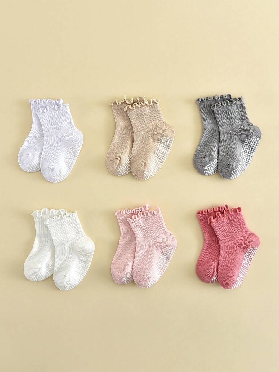 6 Pairs Baby Socks With Ruffle Edge, Anti-Slip Low-Cut Ankle Socks For Girls, Cute Toddler Socks With Grip - Multicolor - View 1