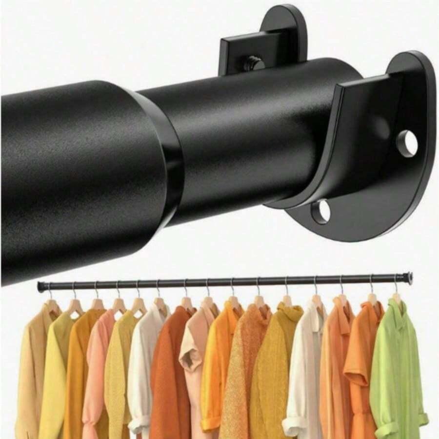 5 Sizes, Black Adjustable Closet Rod, Sturdy And Durable, 15.75-74.8 Inch Heavy Duty Closet Hanging Rod, Premium Metal Black Closet Rod, Suitable For Closet, Laundry Room, Partition Curtain Rod, Easy Installation - Black - View 1