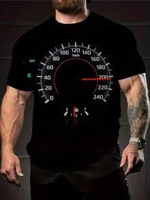 Oversized T-Shirt für Herren mit Tachometer-Muster - Auto-Armaturenbrett-Design, weiches und bequemes Material, ideal für sommerliche Freizeitkleidung, Partys - Schwarz - Übersicht 1