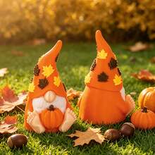 1pc Cute Pumpkin Gnome Figurine, Autumn Maple Leaf Style Small Decor, Suitable For Yard, Windowsill, Dining Table, Halloween Thanksgiving Christmas Scene Prop, Creative Harvest Gift, Create Cozy Autumn Home Atmosphere - Orange - View 6