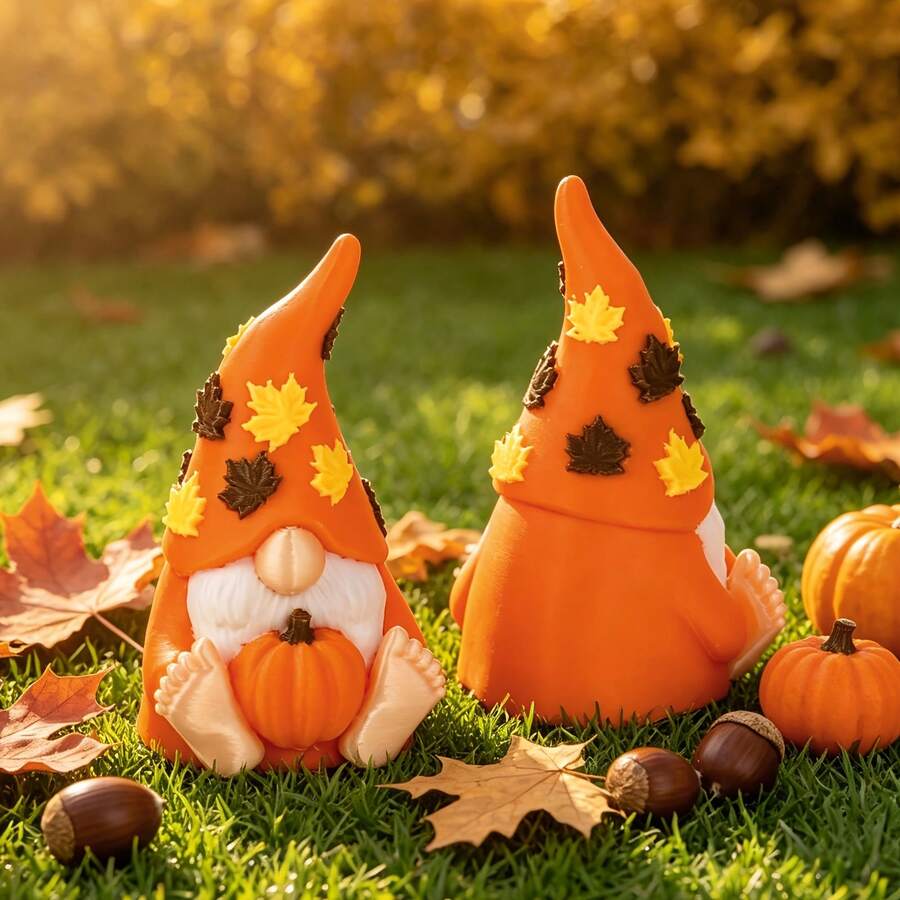 1pc Cute Pumpkin Gnome Figurine, Autumn Maple Leaf Style Small Decor, Suitable For Yard, Windowsill, Dining Table, Halloween Thanksgiving Christmas Scene Prop, Creative Harvest Gift, Create Cozy Autumn Home Atmosphere - Orange - View 1