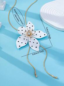 1pc Large White Polka Dot Flower Necklace For Women, Adjustable Snake Chain With Oversized Flower Pendant Y-Shaped Statement Necklace - Polka Dot Flower Necklace - View 3