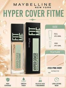 Maybelline Custom Foundation Flawless Versión 103, Tamaño Completo 30ml, Muestra 18ml, Textura Ligera y Adherente, Alta Cobertura, Larga Duración, Resistente a la Opacidad - Base de maquillaje personalizada impecable 103 - Ver 2