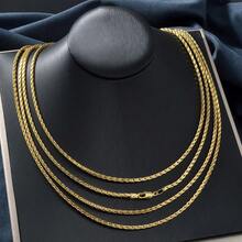 Fashion Classic 750 Italy 18k Gold Plated Shiny Woven Chain Necklace For Women Men Daily Wear - Gold - View 6