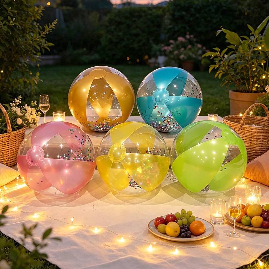 1pc Transparent PVC Inflatable Colorful Ball, Beach Ball, Inflatable Pool Toy, Outdoor Game Party Decoration, Suitable For Family Gathering Party Pool - Multicolor - View 1