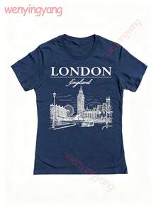 Social Collective London Tm Graphic Cotton Ladies Fitted-Shirt100% Comfortable Cotton Unisex Comfortable Retro Cotton T-Shirt-K91 - 藏蓝色 - 查看 1