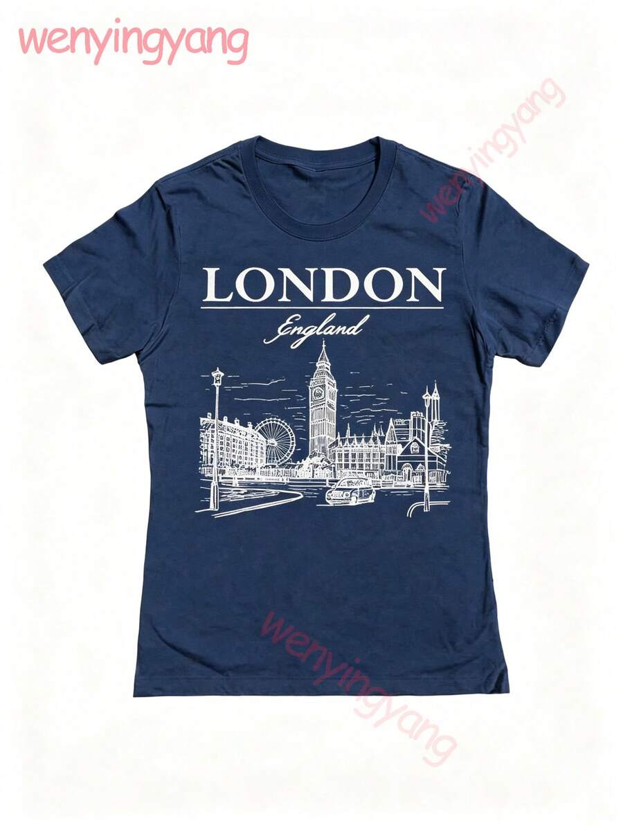 Social Collective London Tm Graphic Cotton Ladies Fitted-Shirt100% Comfortable Cotton Unisex Comfortable Retro Cotton T-Shirt-K91 - 藏蓝色 - 查看 1
