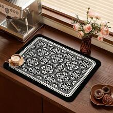 Kitchen Dish Drying Mat, Table Mat, Absorbent Countertop Mat, Dish Drying Mat, 3.6mm Thickness - Black Four-leaf Clover - View 3