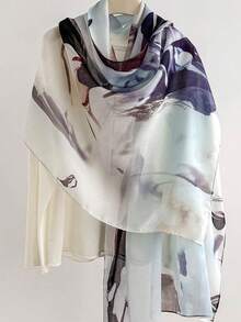 1 pieza Bufanda larga de 180*82cm con efecto acuarela marmoleado fluido en tonos tierra cálidos, tejido liso fino con tacto de seda, envolvente para todas las estaciones, uso diario & fiestas - Multicolor - Ver 13