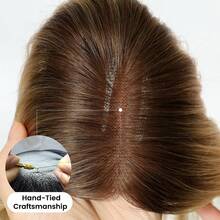 Hairpiece Wanita 10 Inci dari Rambut Manusia Asli Tanpa Poni, Warna Cokelat T4/27, Alas Renda yang Ditingkatkan - S1/60 - View 4