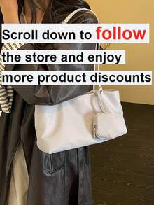 1pc Premium Large Capacity Shoulder Tote Bag, Commuter Work Shopping Handbag, Minimalist Versatile Women's Bag - Grey - View 2