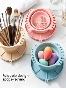 Foldable Silicone Makeup Brush Cleaner, Brush Holder And Storage Tray - Portable Brush Washing Mat With Textured Base, Suitable For Organizing Makeup Brushes, Ideal For Travel And Studio, Perfect Gift For Artists And Makeup Artists - A - View 7