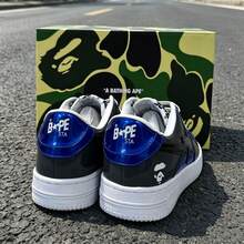 A BATHING APE 1雙中性休閒運動鞋 BAPE STA 閃電星星 Logo 耐穿低筒滑板鞋 - 鏡面黑藍 - 查看 3