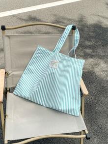 Striped Casual Large Capacity Minimalist Shopping Vacation College Tote Bag - Green - View 11