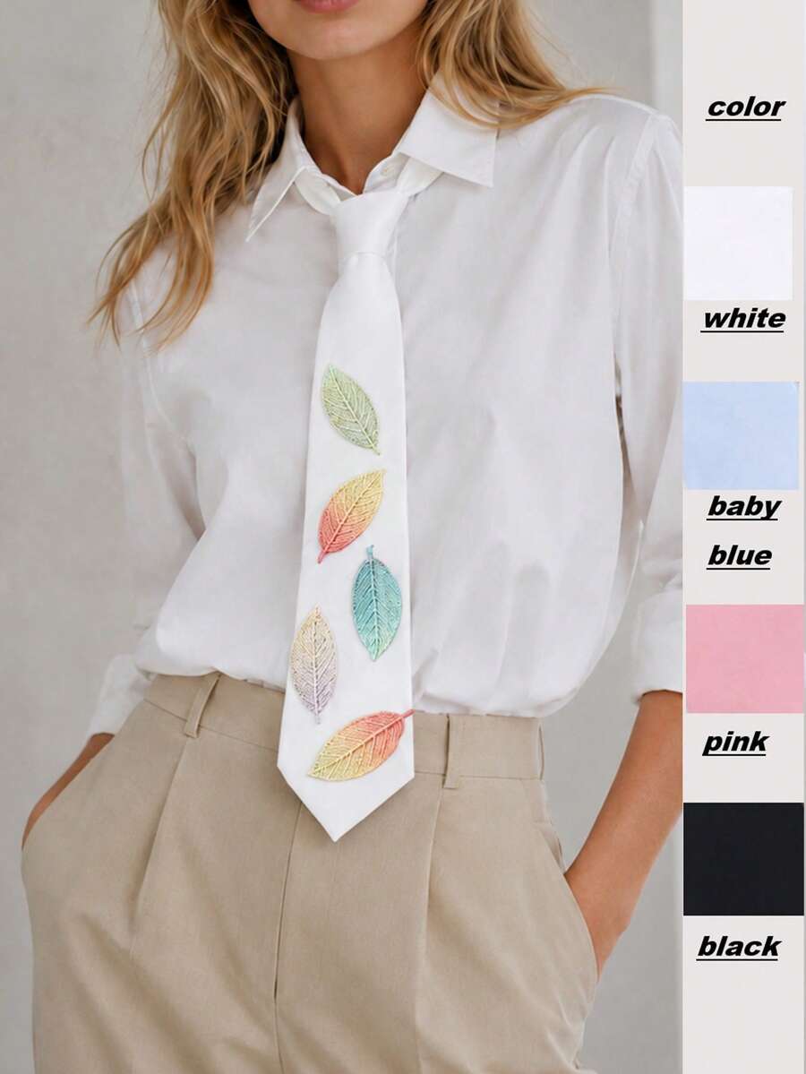 Unique Leaf Accessory Hand-Tied Tie Minimalist Versatile Scarf Versatile Tie - Multicolor - View 1