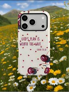 GIIPPA 1 pieza Funda de teléfono con fondo color albaricoque con pequeños corazones, cerezas y diseño de eslogan en inglés, compatible con Phone 17 Pro Max, Phone 16 Pro Max, 15 Pro Max, 14 Pro Max, estilo coreano de moda de alta gama y divertida, compatible con 11/12/13/14/15/16 Pro Max Plus, diseño elegante adecuado para hombres y mujeres, ¡regalo perfecto para la novia en Navidad, Día de San Valentín, Pascua, temporada de bodas y cumpleaños! - Multicolor - Ver 8