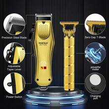 HIENA 3-In-1 Gold Hair Clipper & Grooming Set, LCD Display USB Rechargeable Hair Clipper, Zero Gap T-Blade Trimmer And Foil Electric Shaver, 8 Guide Combs Full Salon Accessories, Suitable For Fade Haircut, Bald Head, Beard Shaving, Men's Gift - Gold - View 9