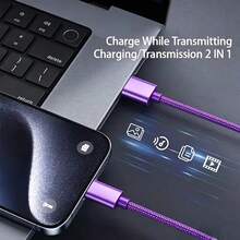3入快充 USB-A 轉 USB-C 數據線，編織尼龍耐用手機充電線，多種長度可選 3ft 6ft 10ft，相容 及其他 Android 手機，適用於 iPhone 與 Android 設備，適用於汽車配件/旅行必需品/桌面配件/藍色 - 藍色+紫色+白色 - 查看 6