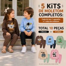 Kit de moletom 10 peças conjunto completo com calça e agasalho estampado criança infantil para meninas de 06 até 10 ANOS - Multicolorido - Visão 2