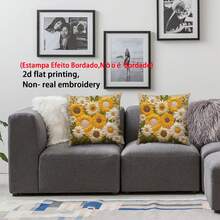 1pc Sunflower Print Pillow Case (2D Printed Pattern, Not Embroidered), Creates A Full Spring Atmosphere, 100% Polyester Square Single-Sided Printed Cushion Cover, Machine Washable, Zipper Closure, Suitable For Sofa, Bed, Car, Bedroom And Living Room, Pillow Insert Not Included - Yellow - View 8