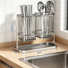 Stainless Steel 3-In-1 Knife Block, Cutting Board, And Chopstick Holder, With A Whetstone And Scissor Slot, Square-Shaped Knives, Removable Kitchen Knife Block - Cutlery Holder - View 9