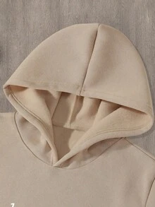 Youth Boy Letter Print Warm Hoodie And Pants Set - Apricot - View 4