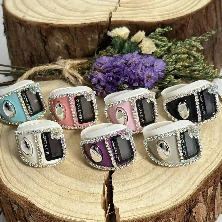 Cincin Tasbih Bunga Kristal Berlian Imitasi Berkilau Sepenuhnya, Cincin Jari Lebar dan Lembut Nyaman untuk Pemakaian Lama, Layar Besar Definisi Tinggi dengan Pengaturan Ulang Sekali Klik untuk Membaca Senyap, Aksesori Berlian Imitasi Berkilau Mewah Berwarna-warni Macaron, Penghitung Doa dan Meditasi Wanita Muslim, Hadiah Idul Fitri untuk Anak Perempuan - Beraneka warna - View 1