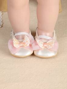 1 Pair Infant Girl 1st Birthday/100 Days Bow Soft Sole Non-Slip Princess Walking Shoes - Gold - View 5