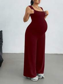 Parara Maternity Tank Top High Elasticity Jumpsuit, Comfortable & Fashionable Summer - Burgundy - View 4