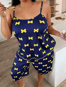 Women's Plus Size Milk Silk Bowknot Strap Long Nightgown - Navy Blue - View 6
