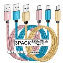 60W 快充 USB Type-C 数据线，尼龙编织，USB-A 转 USB-C 安卓充电线，兼容三星 Galaxy S24 S23 S22 S21 S20 Ultra S20+ Note 20 10 S10 S9 Plus A12 A11 A52、一加、Pixel 6 5 4 4a 3a XL - 彩色 - 查看 41