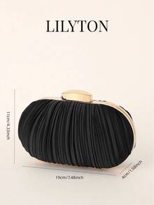 1pc Women's Elegant Exquisite Box Clutch Evening Bag With Pleated Design, Suitable For Wedding, Party And Ball, Includes Detachable Chain - Black - View 3