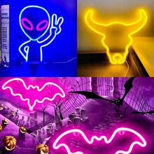 1pc Bull Head Neon Sign Battery Or USB Powered, LED Light Desktop And Wall Decor, Bull Head Size 28x25cm Approx 11x9.9in Suitable For Bedroom, Room, Bedroom, Hallway, Bar, Birthday Party, Wedding, Proposal, Valentine's Day, Mother's Day, Children's Day, Halloween, Christmas And Other Holiday Decorations And Gifts, Men's Game Room Background Decor Light - White - View 3