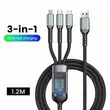 9pcs Car Charger Set With 3-In-1 Fast Charging Cable (USB To Type-C + Lightning + Micro USB), Compatible With Apple/// Devices - Black - View 9