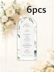 Custom 1pc/24pcs/48pcs Personalized Wedding Menu Cards, Customized Wedding Dinner Menu, Elegant Minimalist Floral Design, Wedding Table Decor, Customizable Event Menu Cards, Personalized Cards, Suitable For Wedding Banquets, Wedding Parties, Minimalist Wedding Table Decor - Arched Menu 8x18cm - View 22