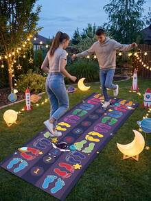 1pc Space Theme Activity Mat, Colorful Footprint & Astronaut Print Polyester Fiber Play Mat, Rectangular Game Rug Suitable For Indoor/Outdoor Games, Birthday Parties, Family Gatherings, Summer Backyard, Game Room, Bedroom, For Kids - A - View 2