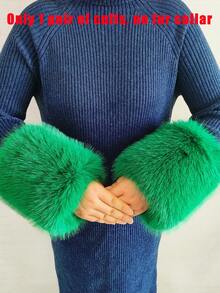 Faux Fur Collar & Cuff Set, Winter Fluffy Shawl, 3 Options: Collar + Cuff / Single Collar / Cuff Only - Multicolor - View 18