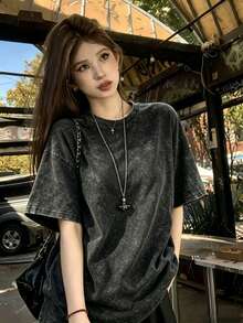 1pc Women's Colorblock Long Sleeve T-Shirt, Slim Fit 2 In 1 Patchwork Knit Top For Autumn - Black - View 1