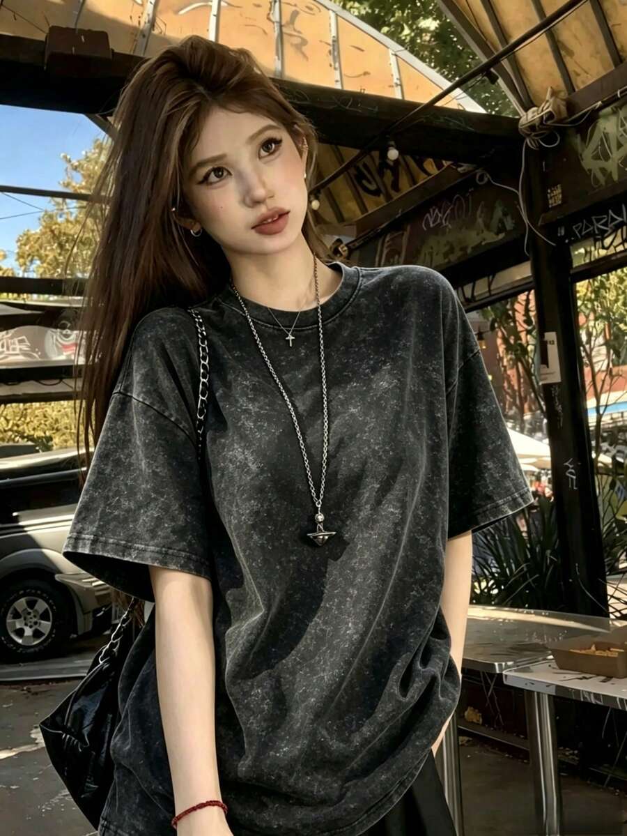 1pc Women's Colorblock Long Sleeve T-Shirt, Slim Fit 2 In 1 Patchwork Knit Top For Autumn - Black - View 1